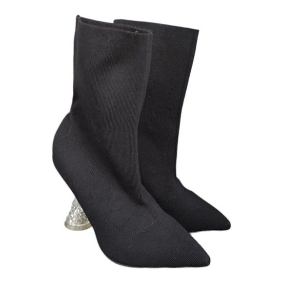 Azalea Wang Black Stretchy Bootie Spool clear High heels US size 7.5 - Picture 2 of 10